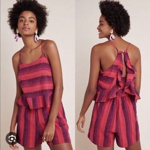 Anthropologie Amadi Striped Ruffled Linen Romper